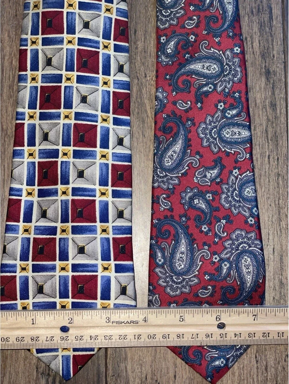 (2) SAKS FIFTH AVENUE Silk Ties Mens Paisley & Geometric Designs Red & Blue